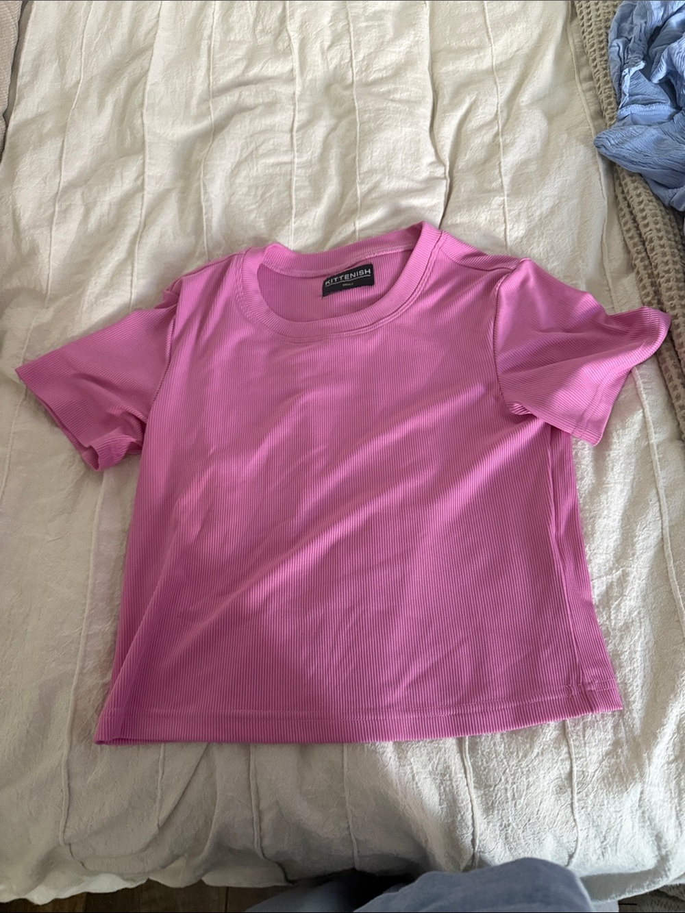 Kittenish Pink Ribbed Short Sleeve Tee